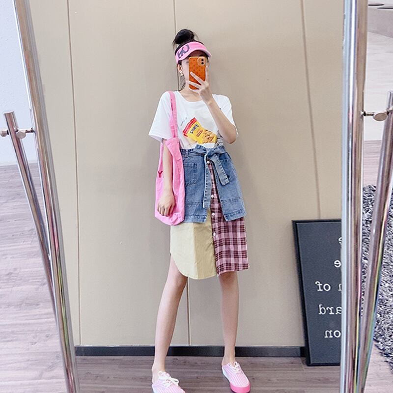 格子柄スタイルドレス 薄手 大きめサイズ ステッチ ミックスインファッション45335850370