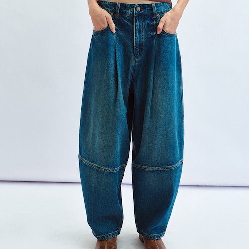 Hem Switching Wide  Denim Pants  T4515