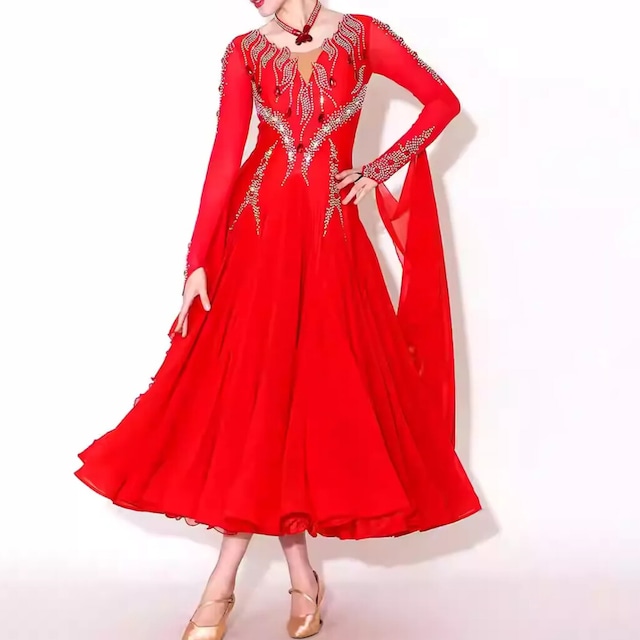 フローティングスリーブ ミモレダンスドレス フレア ds1113