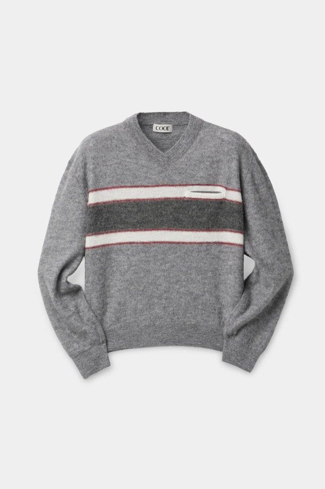 [COOR] Alpaca Blend Stripe V Neck Sweater (Melange Gray) 正規品 韓国ブランド 韓国通販 韓国代行 韓国ファッション クール クーア クアー 日本 店舗