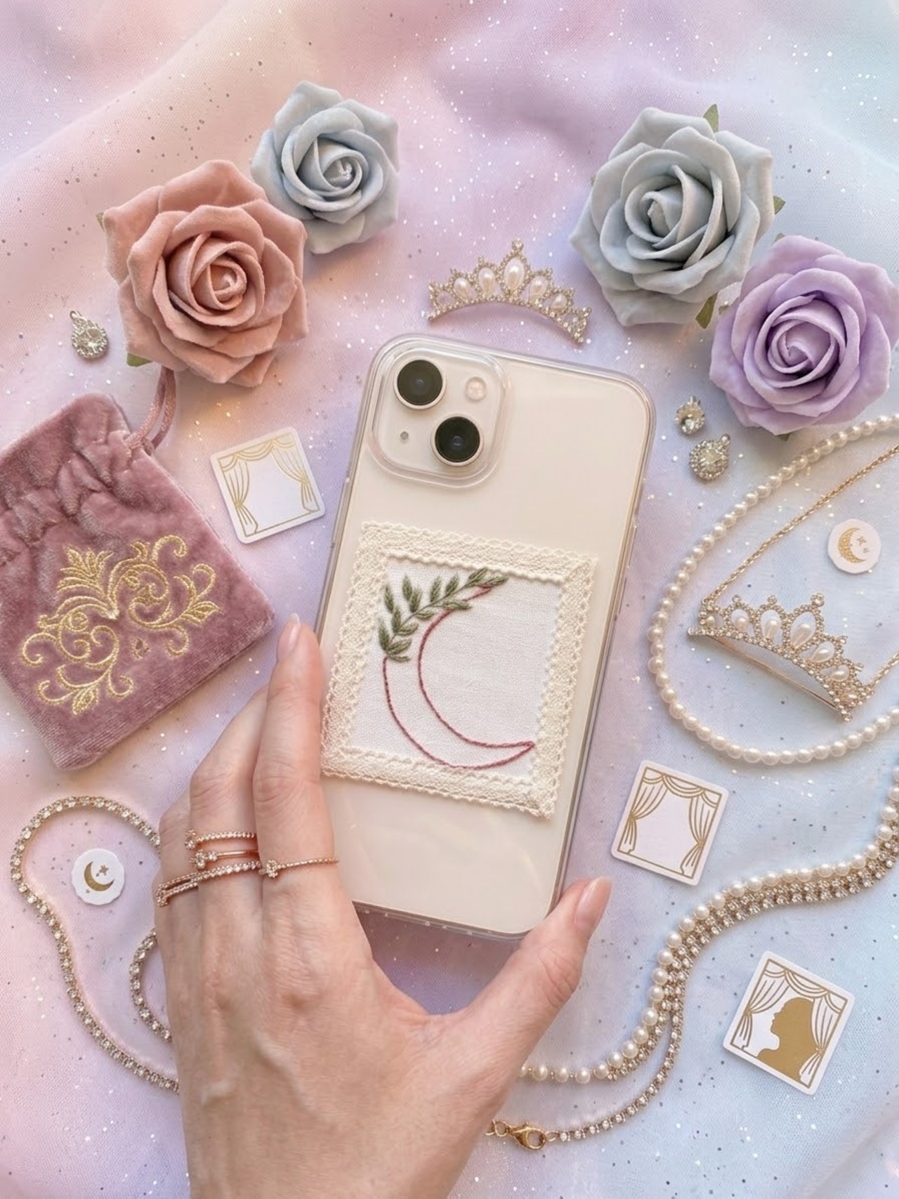 スマホ インナーシート(スマホステッカー）お月様の刺繍の画像02