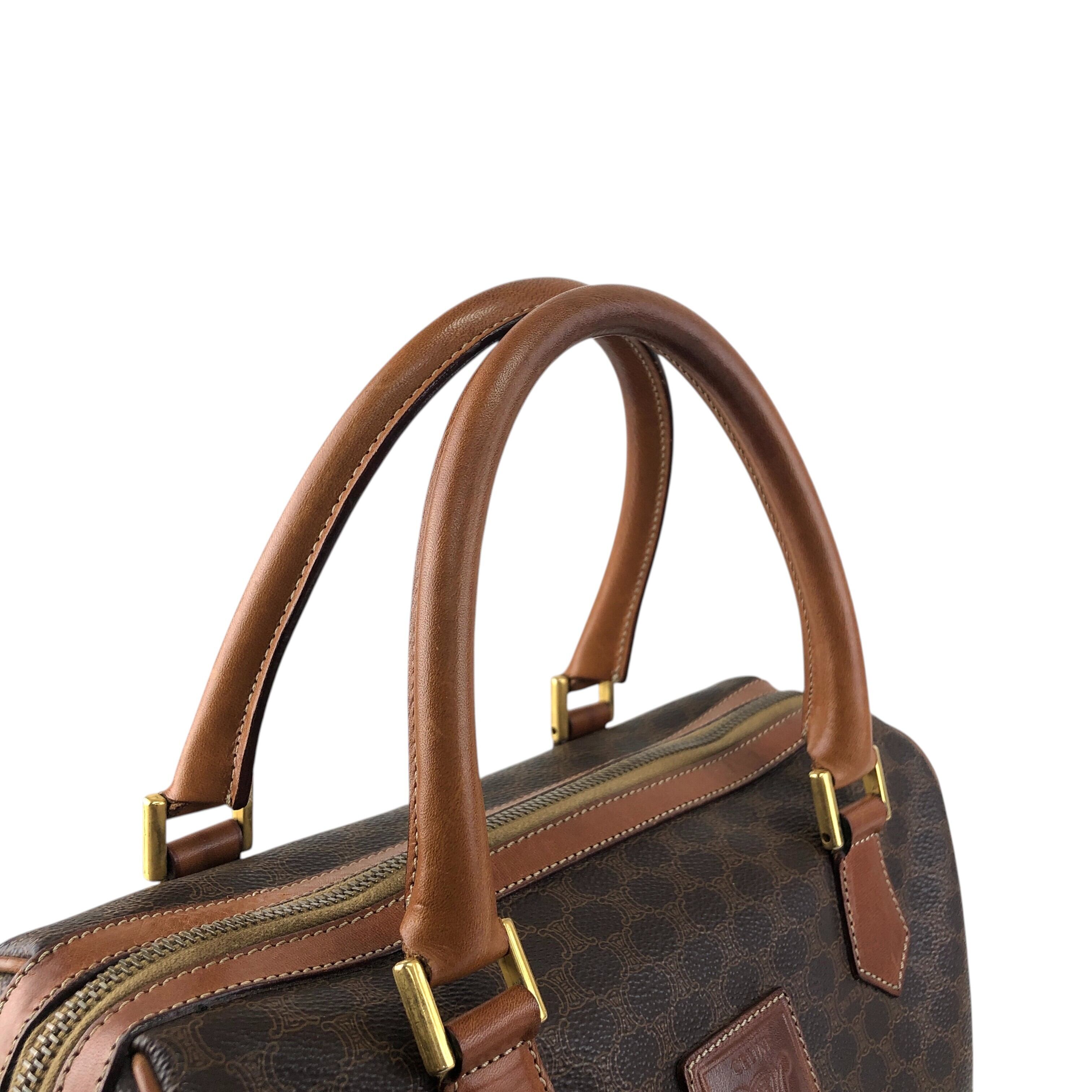 CELINE セリーヌ マカダム ハンドバッグ ブラウン プレートロゴ レザー