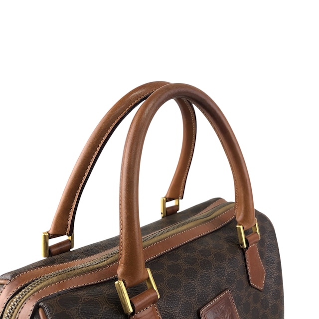 CELINE セリーヌ マカダム ハンドバッグ ブラウン プレートロゴ レザー ミニボストン vintage ヴィンテージ オールド ryhn5t