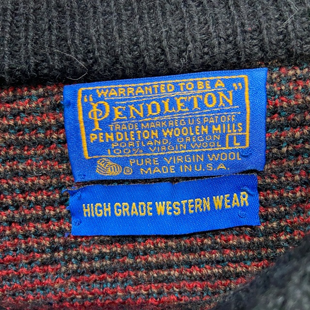 70s USA製　PENDLETON ネイティブ柄セーター　総柄ニット　黒　L