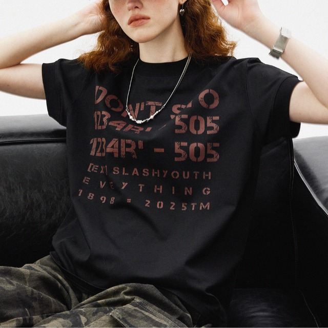 faded english letter print short Sleeve Tee　フェード英字プリント半袖ティー　J1049
