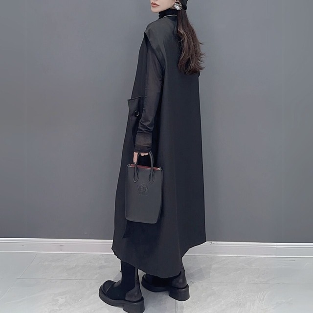 Stand collarsleeveless midi length buttoned dress【2color】 C0927