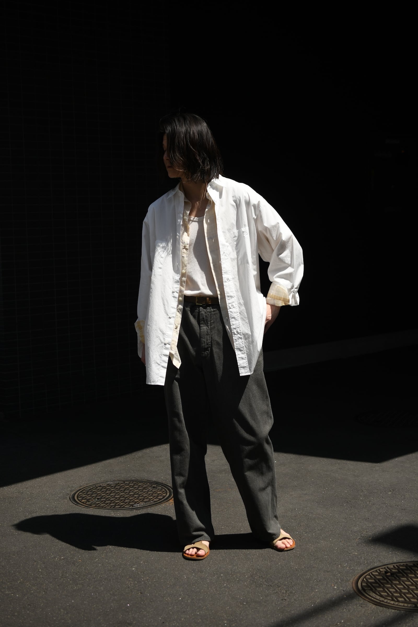 A.PRESSE / Vintage Black Chambray Work Pants (Black) | nariwai