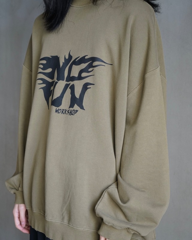032c 【"NO FUN" OVERSIZED CREWNECK FADED DARK GREEN】