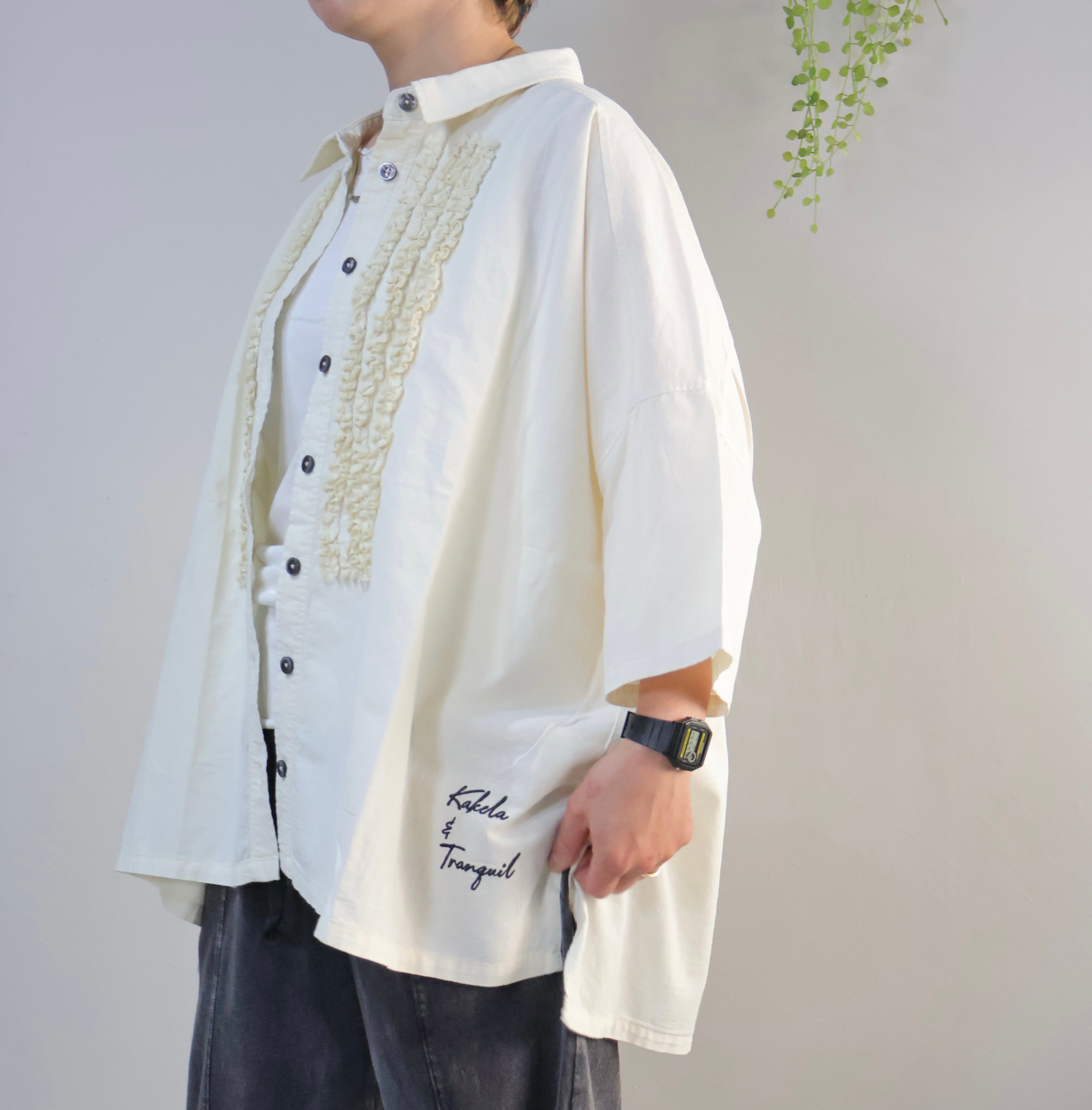 NEW！シーチングピグメントフリルBIGロングシャツ【12601-442-20