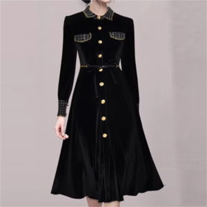 【送料無料】 ドレス ロングドレス ワンピース　 ベルティングドレス ロング ミモレ 袖あり 長袖 Vネック Aライン フレア ドッキング 異素材切り替え リボン ベルト ベロア 厚手生地 エレガント 可愛い 大人可愛い きれいめ シンプル カジュアル シック コンサバ 華やか 大人 上品 おしゃれ お洒落 主役級 こなれ感 高見え 高級感 無地 チェック柄 冬 30代 40代 レディース 女性用 ママ デート お出かけ 女子会 お呼ばれ 休日 お茶会 授業参観 結婚式 二次会 パーティ 演奏会