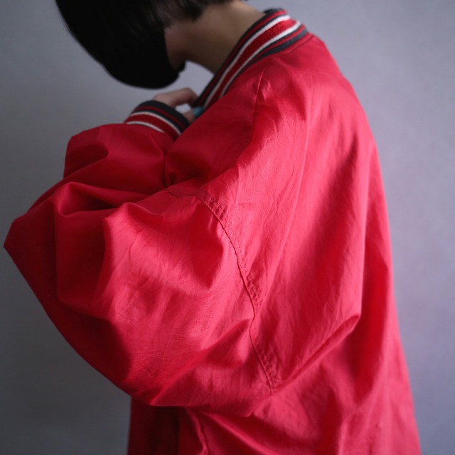 "Champion" knit rib design over silhouette red nylon pullover