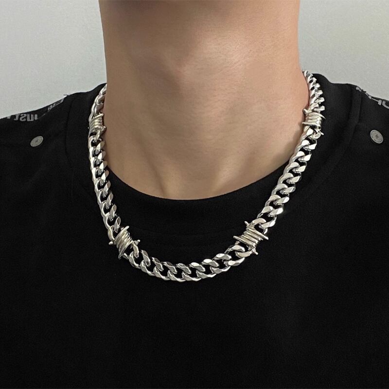 メタルチェーンネックレス バーブワイヤーデザイン チョーカー 1color MZA0023