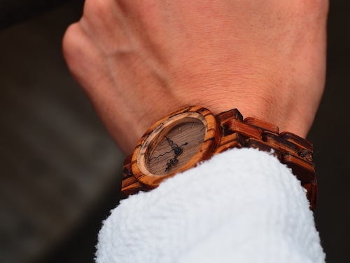 木製（ゼブラウッド）腕時計＊細身ベルト