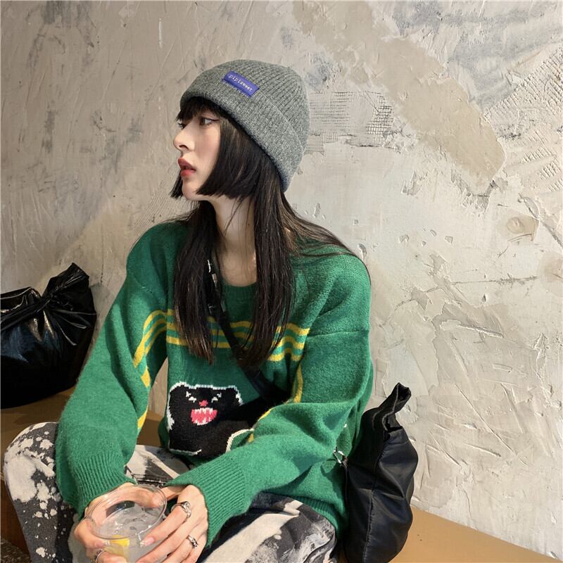 グリーン 緑ニット セータールーズプルオーバー ニットトップス 女性