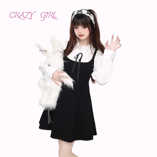 With U ゴスロリ系 ゴシック ロリィタ CRAZYGIRL ミニワンピ ノースリーブ 春夏 ワンピ ハイウエスト JK かわいい 原宿ファッション ゴスロリ系地雷服 好き