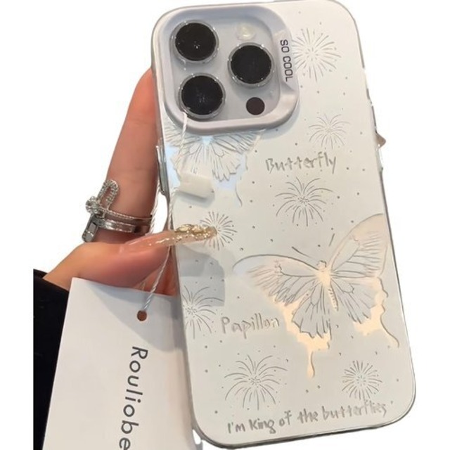 YUINJP iphone16/iPhone15pro用ケース カバー 人気スマホケース アイフォンケース 韓国 ins おしゃれ 光沢 透かし彫り感 バタフライデザイン 蝶々 ちょう シンプル 美しい 可愛い かわいい 女子向け 女性人気 全面保護 薄くて軽い 耐衝撃 薄型 指紋防止 脱着簡単 誕生日プレゼント IPhone 15ホワイト 90