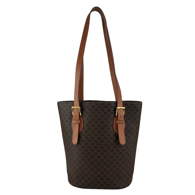 CELINE セリーヌ マカダム ハンドバッグ ブラウン ブラゾン型押し PVC バケツバッグ トートバッグ vintage ヴィンテージ オールド 6pe5na