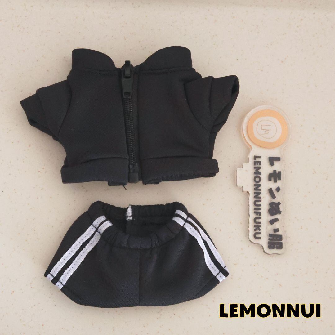 ⭐︎きっちゃんページ⭐︎ timeleszぬい　ジャージ　黒 15cm ぬいぐるみ服 着せ替え ジャージ セットアップ 黒 白 グレー ぬい