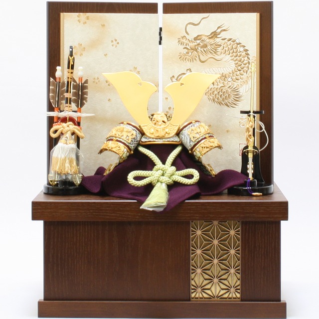 五月人形｜コンパクト｜おしゃれ｜モダン｜インテリア｜プレミアム｜こだわり｜おすすめ｜収納｜《商品名》兜飾り　8号純金箔消　緑糸　竹雀　大鍬　上巻　収納タイプ【商品コード50808-8600　 52213-2510　 52408-0101】