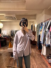 rich&royal ペールパープルオープンカラーシルクブラウス