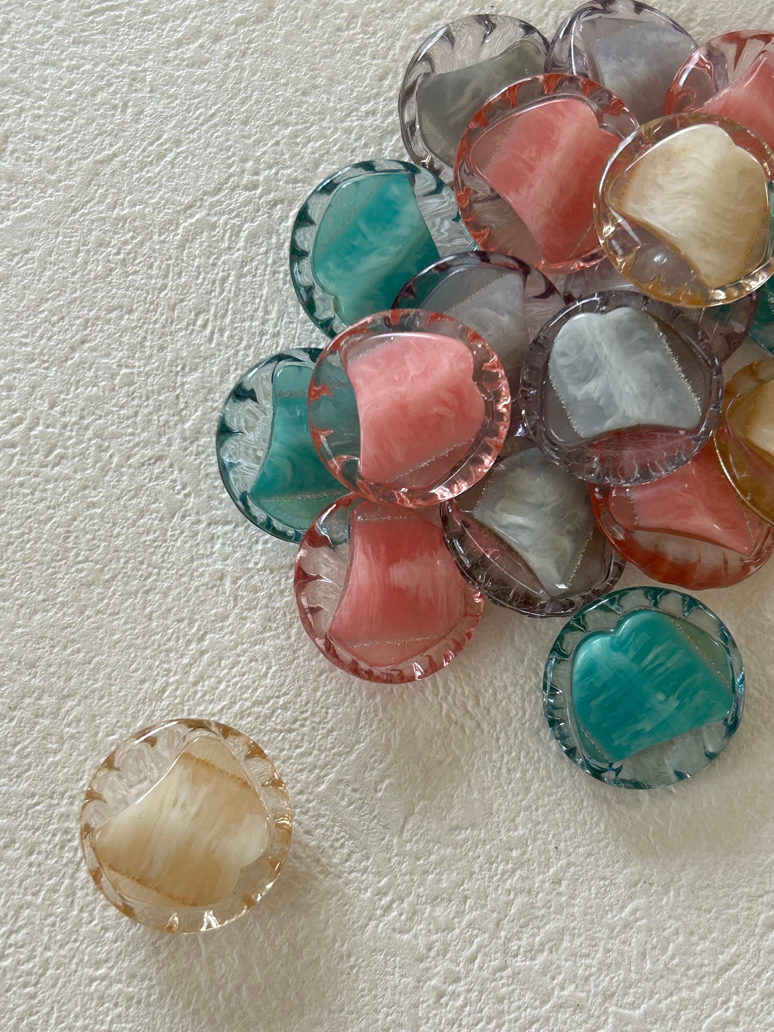 Japanese Vintage ボタン 20mm プラスチックボタン クリア マーブル調カボション グリッター 昭和レトロ アクセサリーパーツ 装飾材 カルトナージュ