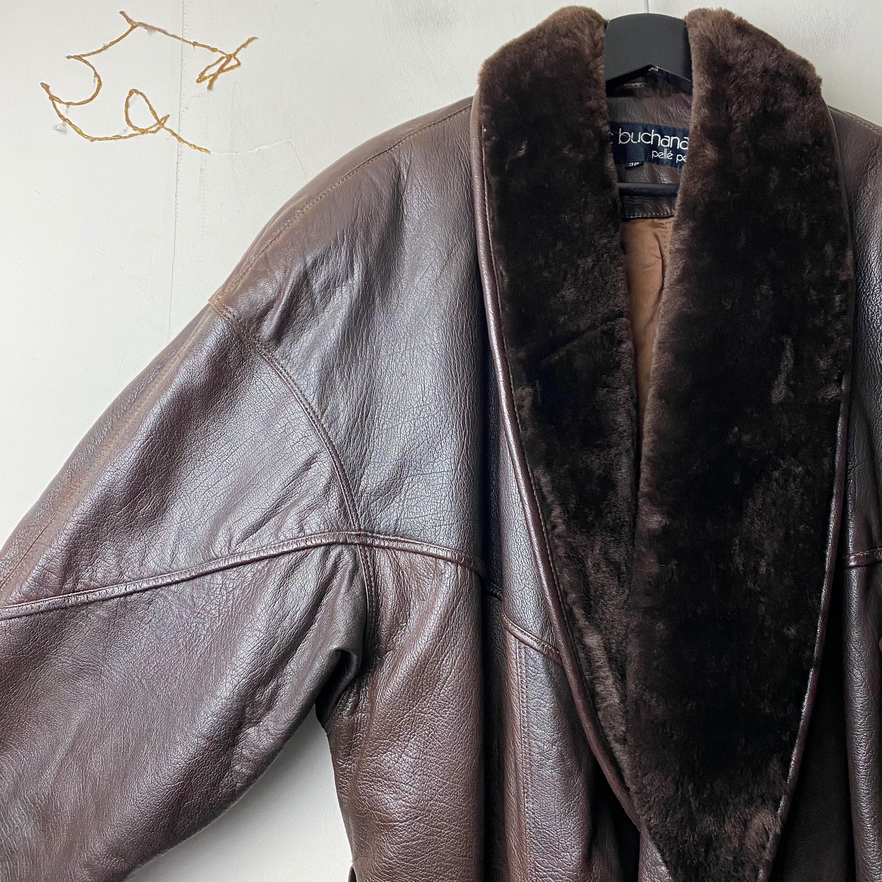 vintage MARC BUCHANAN PELLE PELLE shawl collar leather coat | NOIR