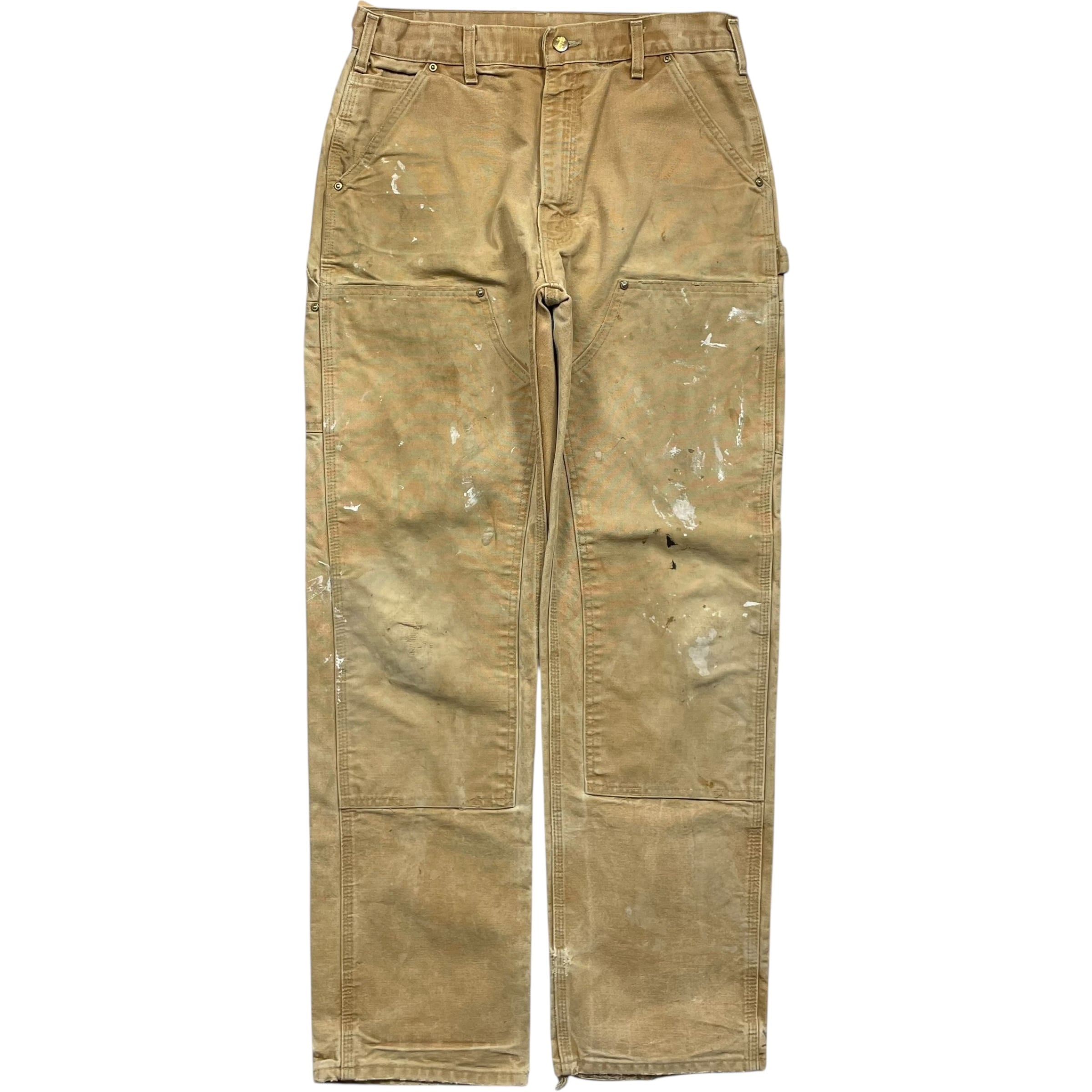 《実寸 W31 L31》 Carhartt カーハート ペインターパンツ ワークパンツ ダブルニー フェード ペイント ワンポイントロゴ ブラウン no.9849