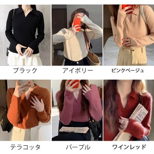 スキッパー ニット 長袖 レディース 秋冬 韓国 リブニット きれいめ 襟付き おしゃれ 大人 カジュアル 洗えるニット ニットセーター シンプル 大人可愛い 大人女子