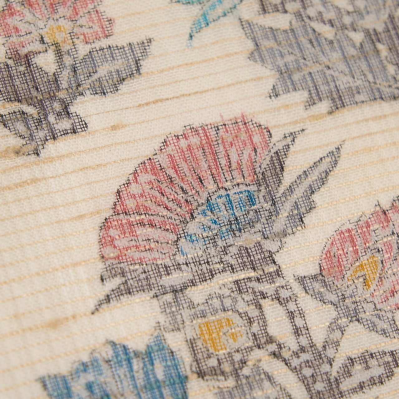 ペルシャ花文 木版更紗 紬紗夏名古屋帯 作家物【未着用品】 | かわの屋