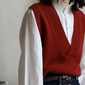 Vネックﾉースリーブニットベスト   F0004