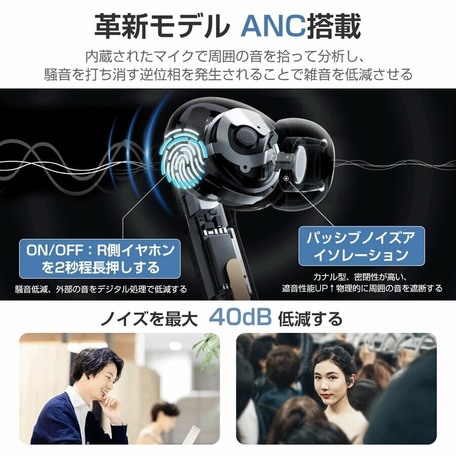 ワイヤレスイヤホン ANCノイズキャンセリング Bluetooth5.2 ワイヤレスイヤホン ANCノイズキャンセリング Bluetooth5.2