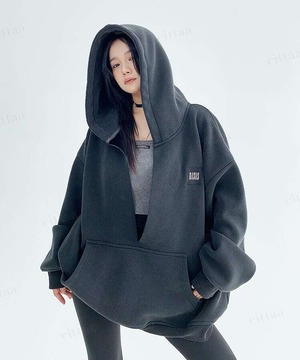 ★予約★D-1333　2026秋新作♡OISIS刺繍デザイン深Vネックヘビーウェイトフーディー　ブラック