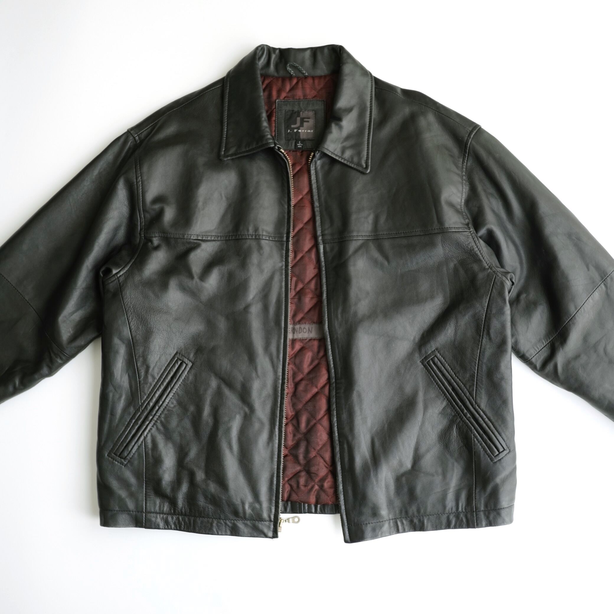 J. Ferrar ブラック レザージャケット Lサイズ J. Ferrar Black Genuine Leather Full Zip Collared Moto Jacket