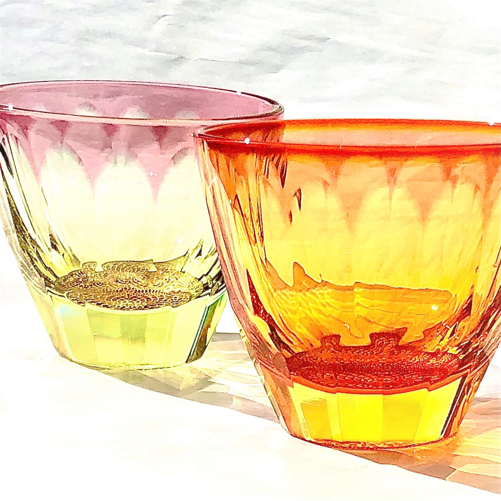 超希少品☆江戸切子 ロックグラス 金赤 花切子 江戸切子 ロックグラス | 向日葵 | 金赤 | 東亜硝子工芸