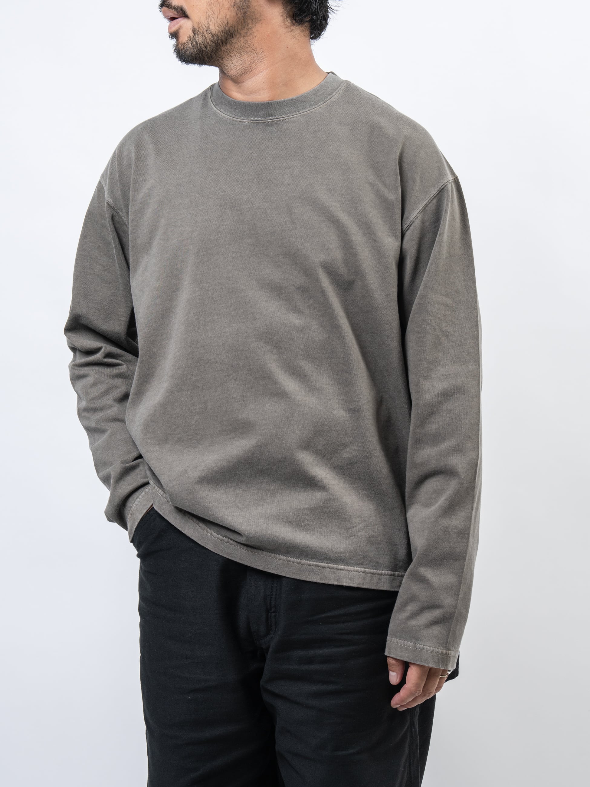Organic Cotton Pigment Dyed Relax Fit Long Sleeve T-shirts (black