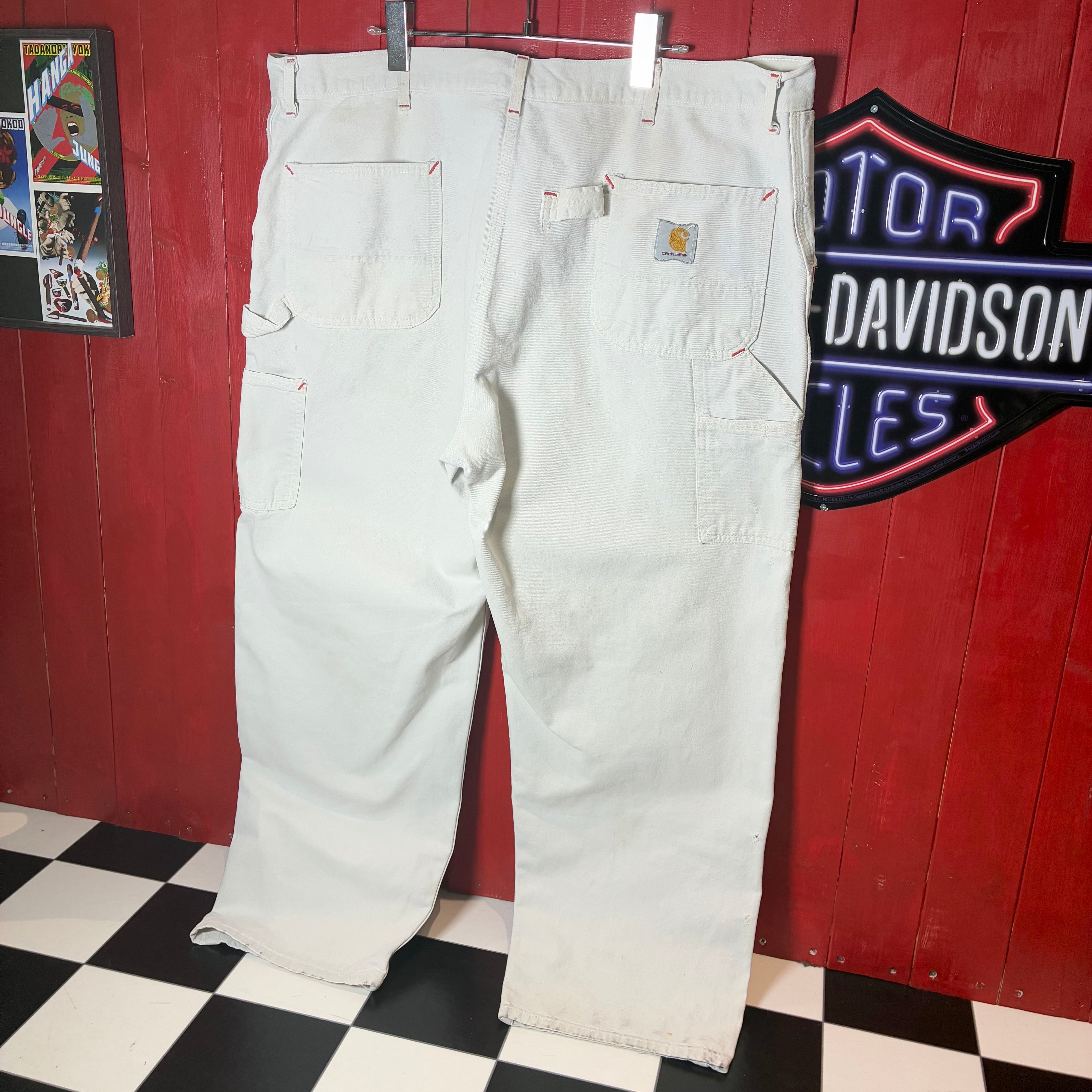 90s USA製 Carhartt ダブルニーペインターパンツ 白 コットンワーク
