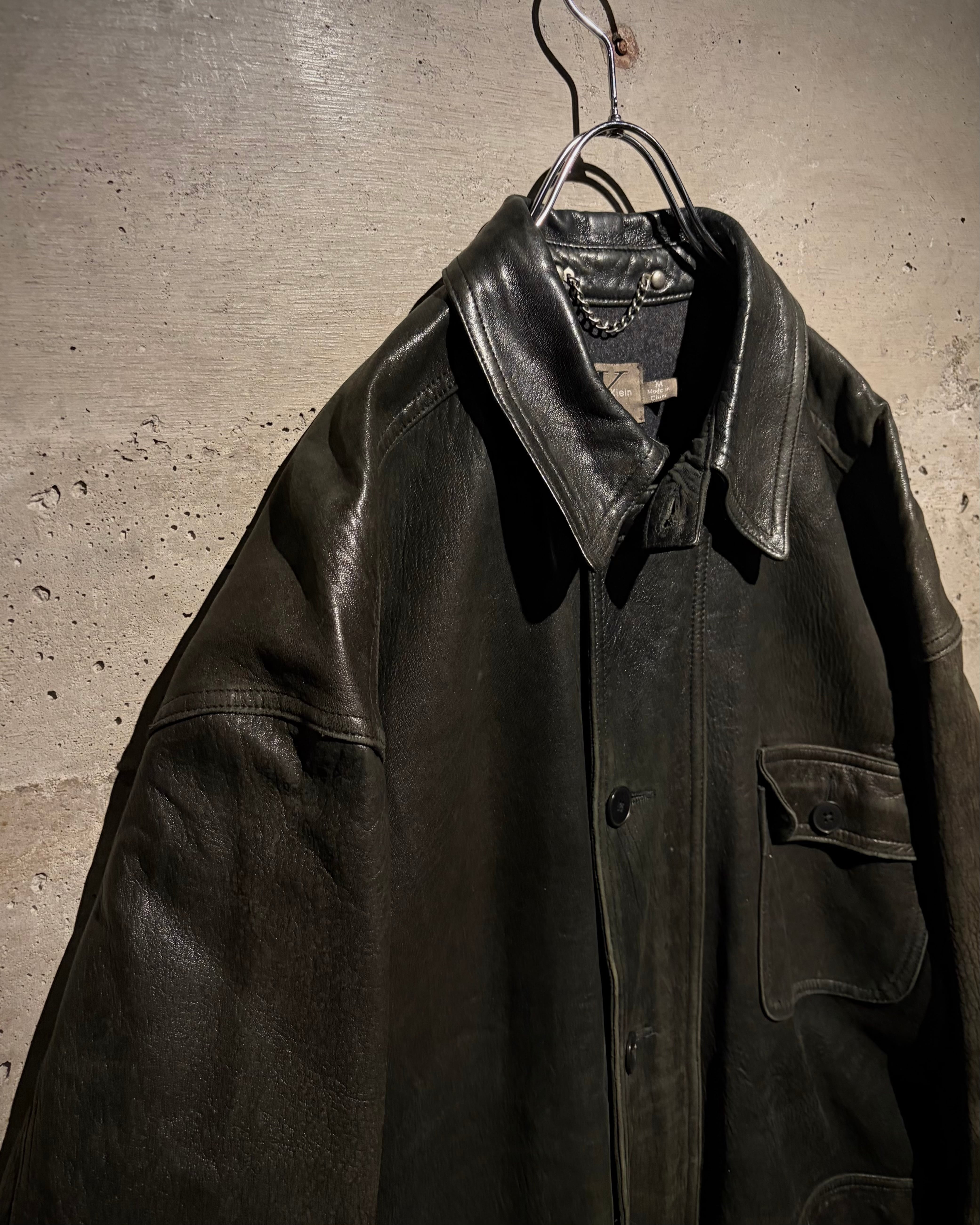 Caka】90's “Calvin Klein” Beautiful Fade Vintage Leather Coverall