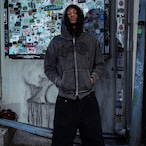 METAL LOGO WASHED FUR ZIP HOODIE