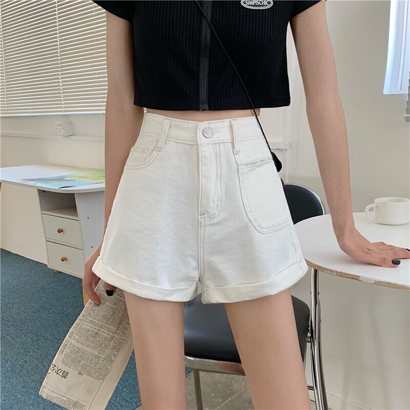 ホワイトジーンズレディース2020夏のハイウエストルーズで薄いワイルドな学生ワイドレッグショーツの新しいトレンドバージョン 1号婦人65095204240