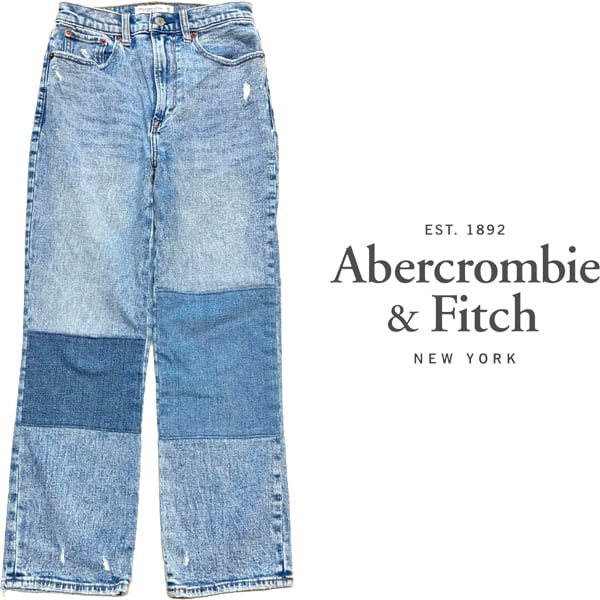 T*o様 Abercrombie & Fitch ライトブルーダメージデニムジャ 1点物◇アバクロA&Fダメージ加工デニムパンツ/ジーンズ古着レディース