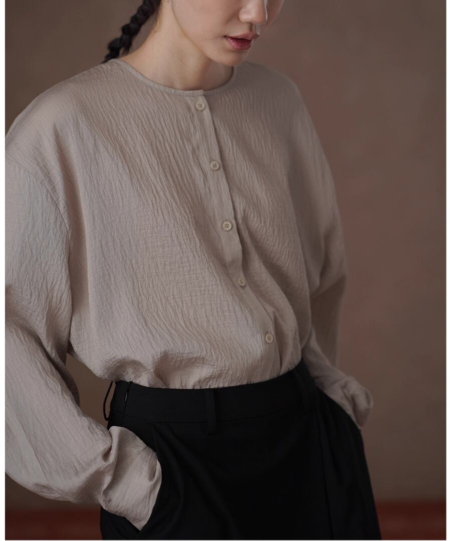 ゆったり◆ラウンドネックブラウス【t-10521】