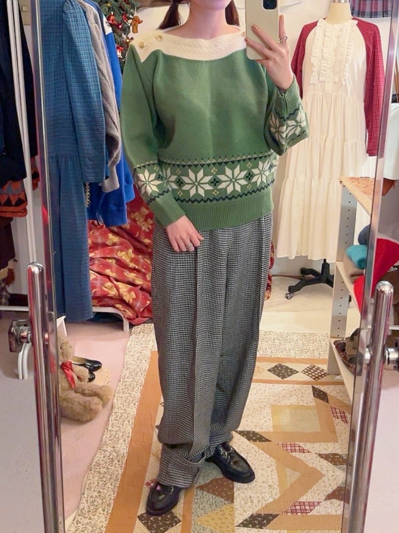 snowflake boat neck knit sweater