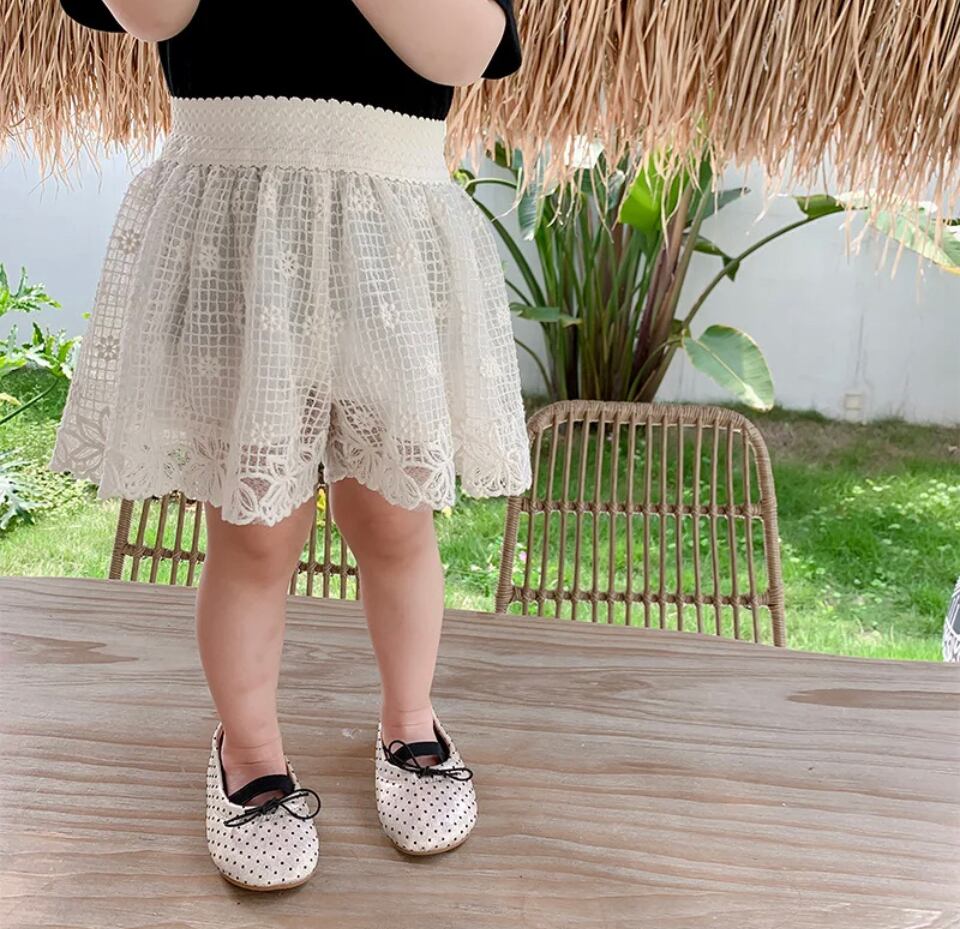 サマーレースキュロットスカート••••••••スカート 春夏 ショートパンツ メッシュ キッズ ベビー フォト 撮影 ナチュラル 韓国 海外子供服 女の子 プリンセス 刺繍