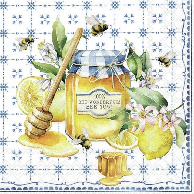2024春夏【Ambiente】バラ売り2枚 ランチサイズ ペーパーナプキン Bee wonderful イエローxブルー