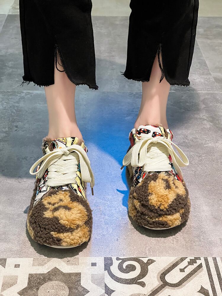 スウェードレディースウィンタースタイルレースベルベット 靴 シューズ コットン 冬物 レースアップ 部族の婦人靴36323400996