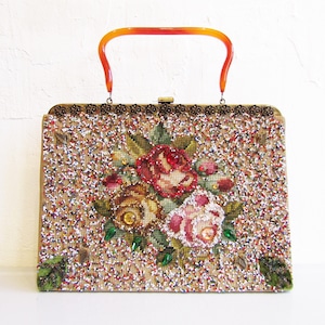 60s 「Soure New York」 Vintage beads flower embroidered handbag