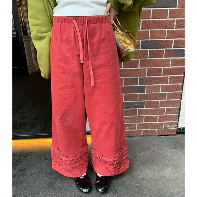 tea party frill hem corduroy design pants  e1767
