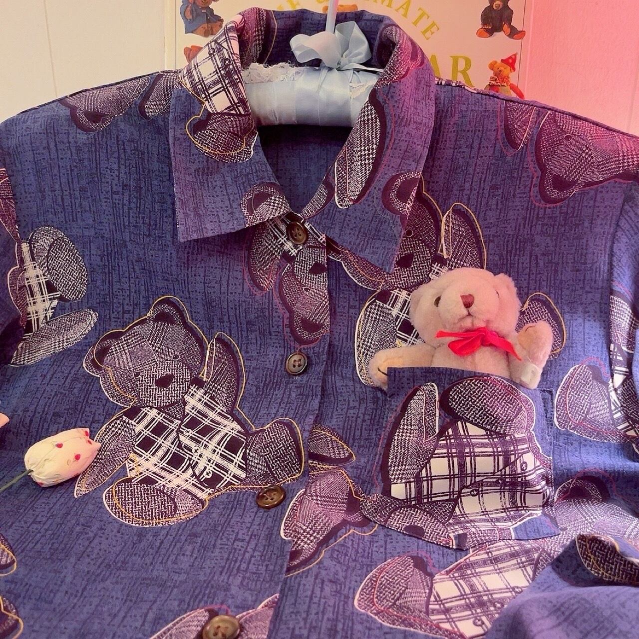 check vest bear navy blouse