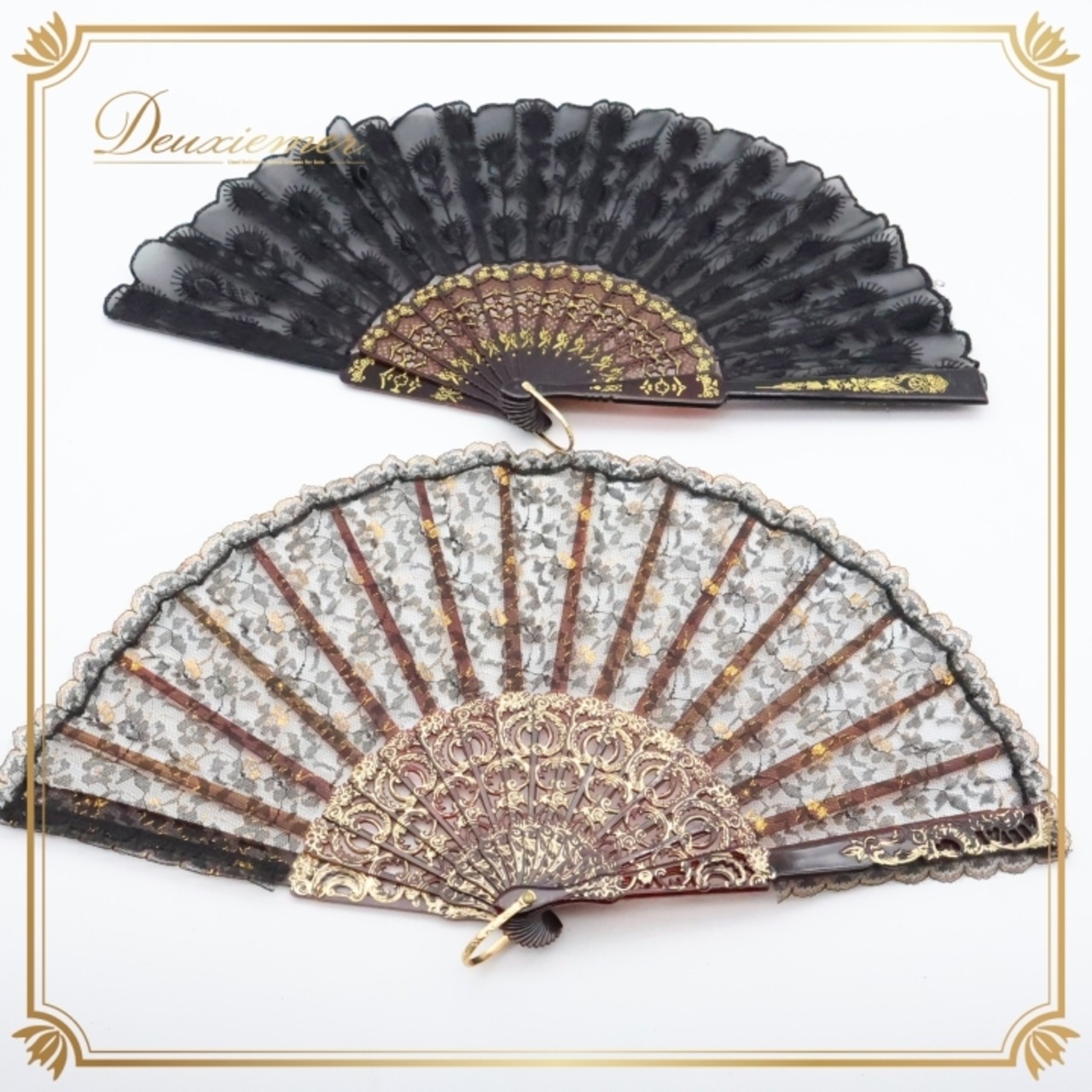 フラメンコ アバニコ 扇子 小物 小道具 2点 セット 23cm ブラック系 黒 ブラウン系 茶色 ゴールド 花柄 レース アクセサリー 練習 舞台 発表会 イベント  アバニコ セット フラメンコ 扇子 ブラック系 ブラウン系 ゴールド おしゃれ エレガント