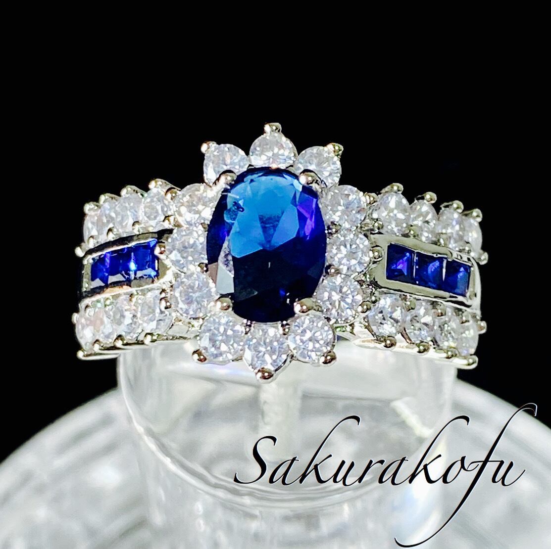 D036 サファイア キュービックジルコニア クラシカルデザインリング レディース 指輪